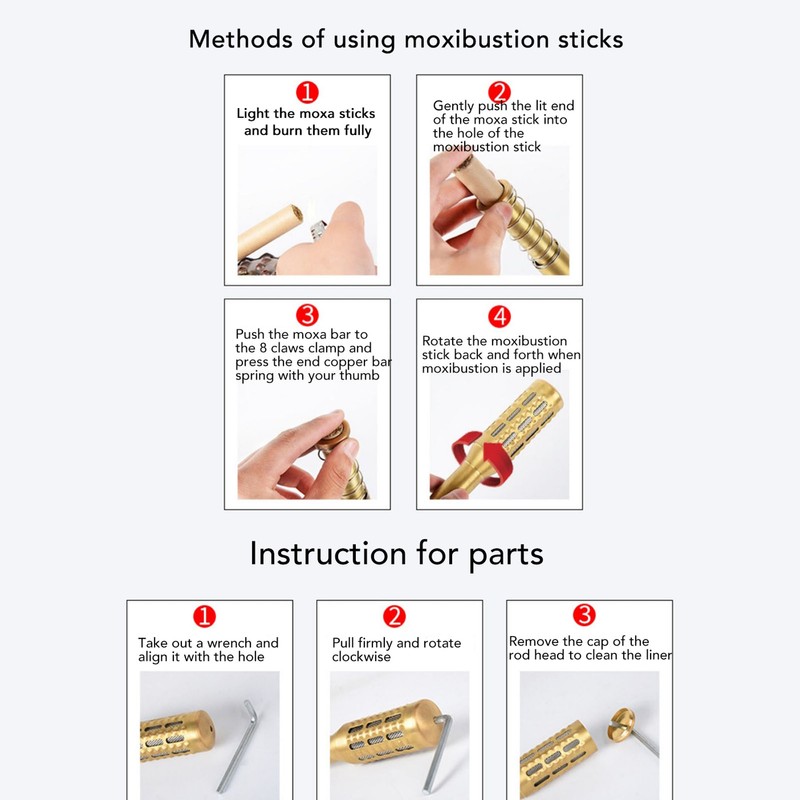Copper Moxibustion Stick Handheld Multifunctional Copper Massaging Moxa Stick for