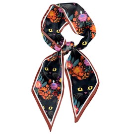 Zewurtuw Scarf Silk Feeling Hair Head Long Neck Satin Fashion Scarfs for Bag Decoration Women Girls Cute Aesthetic 59 * 6.7”-Cat Flower