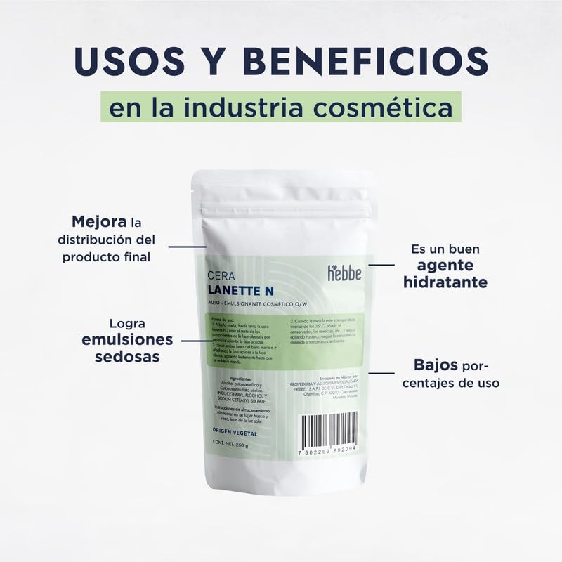 Hebbe - Lanette N, Emulsionante y Estabilizante para Cosméticos, 250