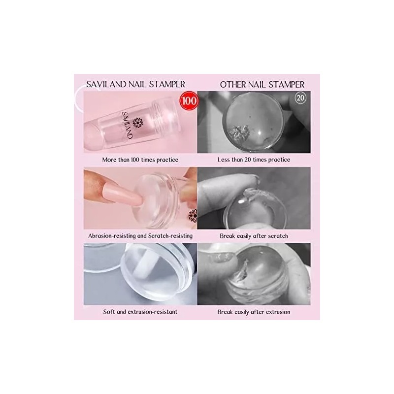 Saviland Kit De Estampado De Uñas - 4pcs, Transparente, Largo