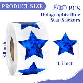 500 PCS Holographic Blue Star Stickers, 1.5 inch Self Adhesive Metallic Glitter Foil Stickers Sparkly Star Stickers Reward Behavior Chart Labels for Kids Students Teachers