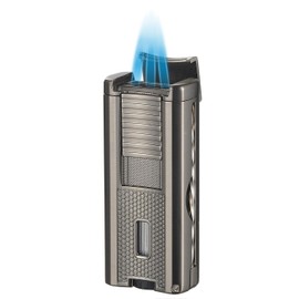 Visol Striker Butane Torch Triple Flame Refillable Gas Lighter, Built in Punch, Built in Poker, Built in Holder, Windproof Adjustable Flame Lighter (Shipped Without Butane) (Gunmetal)