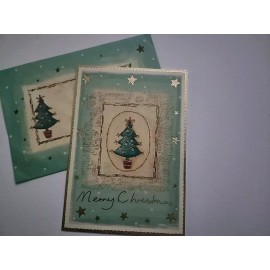 Unbranded Christmas Greeting Card Green Christmas Tree Stars
