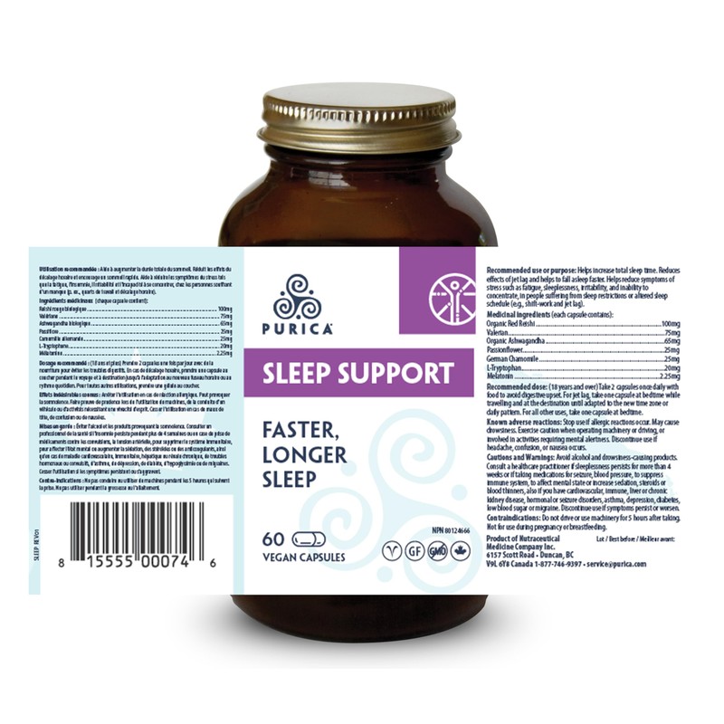 PURICA Vegan Sleep Support Supplement - 60 Capsules with Organic