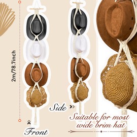 Yulejo Macrame Hat Hangers Boho Hat Rack Cowboy Hat Hanger Back of Door Hat Organizer (White,Four Hats Style)