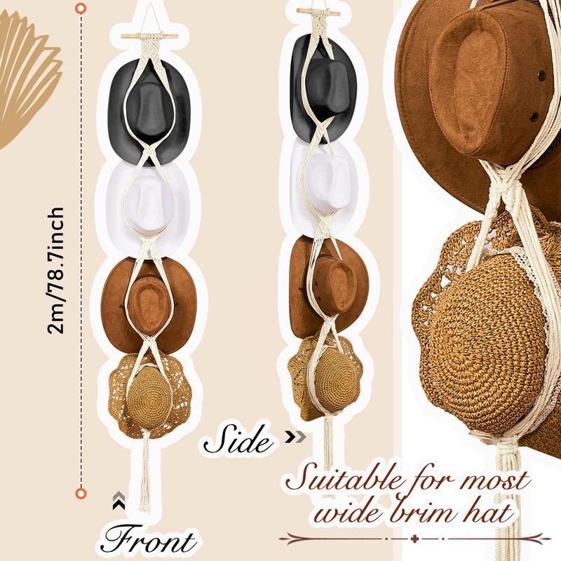 Yulejo Macrame Hat Hangers Boho Hat Rack Cowboy Hat Hanger
