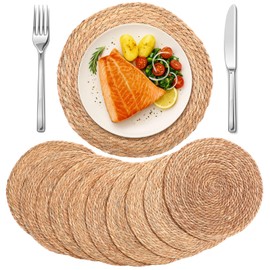 Gandeer 15 Inch Round Woven Placemats Set of 10, Rattan Wicker Placemats Boho Farmhouse Rustic Woven Place Mats for Dining Table Wedding Baby Shower, Fall, Halloween, Thanksgiving, Chrismats