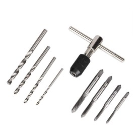 SEIWEI Ratchet Tap Holder Wrench, T-Handle Tap Wrench Set with 4 Pcs Hand Thread Screw Taps M3 M4 M5 M6 and 4 Pcs Twist Drill Bits 2.5MM 3.5MM 4MM 5MM