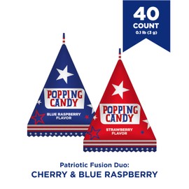 PartyWorks Patriotic Candy - 40 Count Bag - Popping Rocks Pouches - 4th of July Candies - Strawberry, Blue Raspberry Flavors - Individually Wrapped Triangles