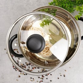 Vilde Glass lid with stainless steel ring for pot and pan, diameter (20 cm), 12, 14, 16, 18, 20, 22, 24, 26, 28, 30, 32 cm, 200 °C heat-resistant glass, pan lid, universal lid