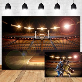 OERJU 7x5ft Basketball Court Photography Backdrop Spotlight Sports Indoor Stadium Match Arena Game Background Boy Man Youngsters Artistic Portrait Photo Shoot Studio Video Props Vinyl Wallpaper