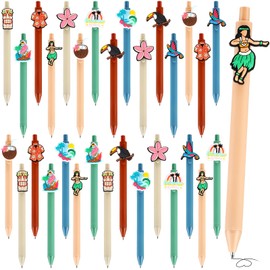Feifeiya 30 Pcs Hawaiian Luau Ballpoint Pens Beach Summer Pen Cute Retractable Black Gel Ink Pens Bulk Hawaiian Party Favors Summer Gifts for School Office Supplies