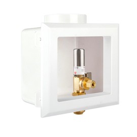 Ice Maker Outlet Box with Center Drain, 1/2" Push-Fit Inlet x 1/4" OD Compression Outlet Connection with 1/4-turn Shut-Off Ball Valve and and Stainless Steel Water Hammer Arrestor for Drinking Water