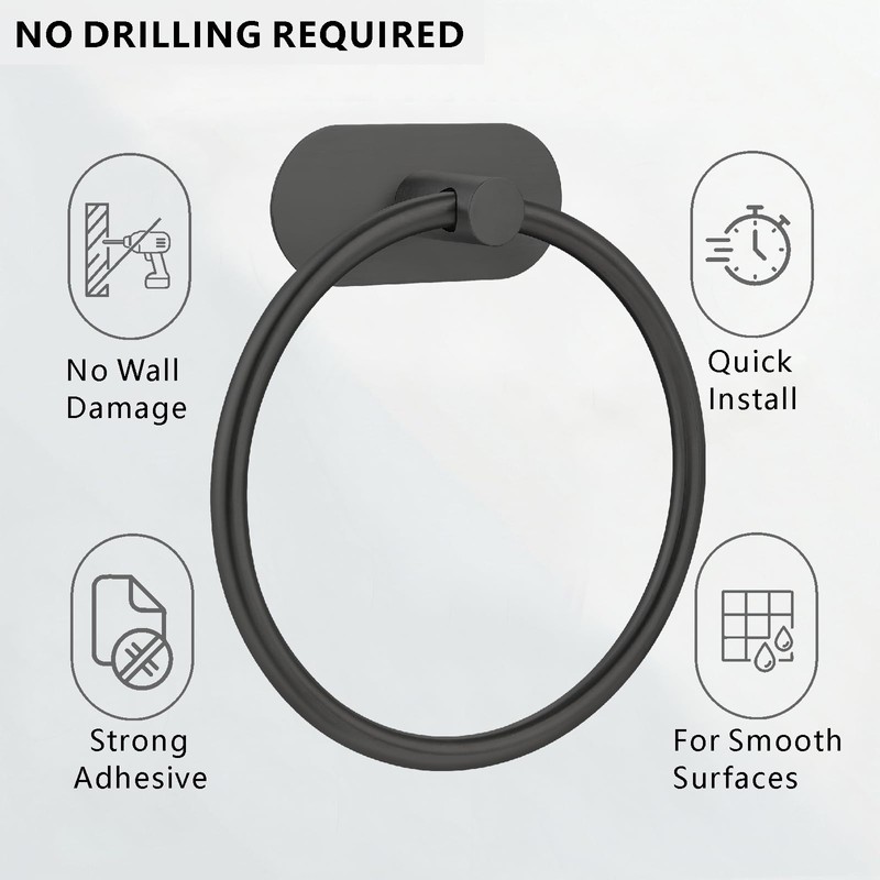 Self-Adhesive Towel Ring, No Drill Stainless Steel Round Hand Towel