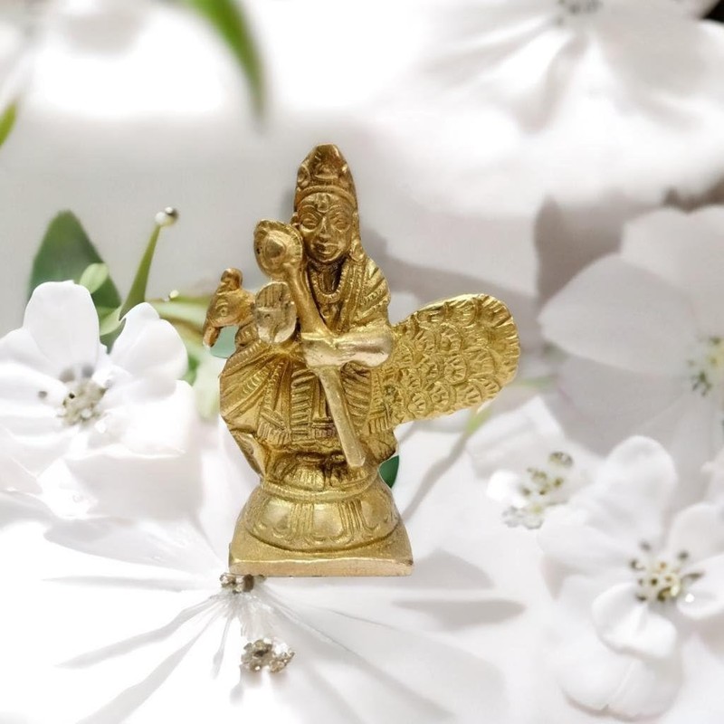 athizay Small Brass Kartik Lord Statue with Peacock Virgin Brass