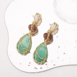 Women's Colorful Geometric Irregular Faux Gemstones Earrings Resin Lucite Stones Unique Vacation Statement Everyday Earrings Fashion Costume Jewelry