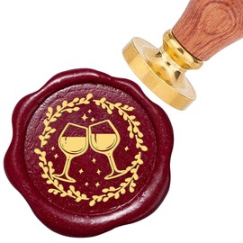 CRASPIRE Cheers Wax Seal Stamp 25mm Wine Glasses Olive Branches Stars Sealing Wax Stamps Retro Rosewood Handle Removable Brass Head for Wedding Invitations Envelopes Packing