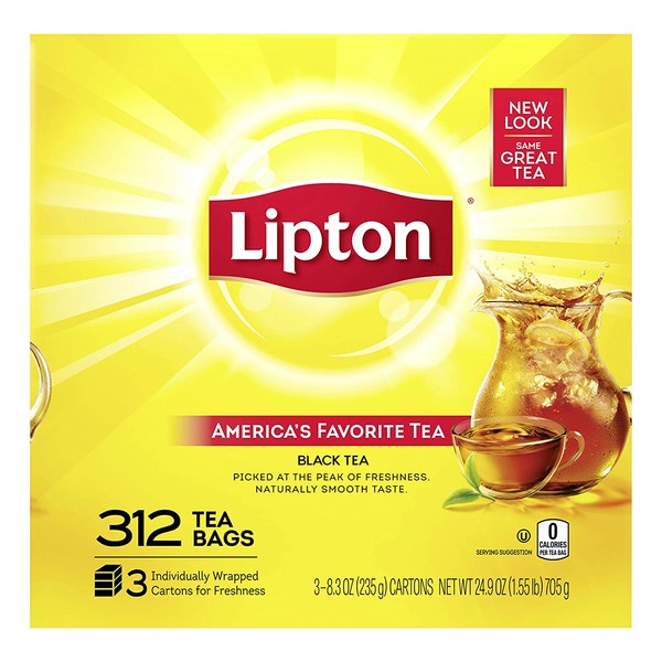 Lipton Tea Bags For A Naturally Smooth Taste Black Tea Can Help Support a Healthy Heart 24.9 Oz 312 Count, Yellow