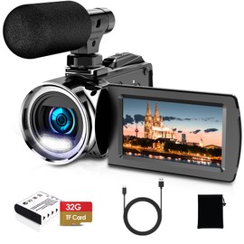 Hojocojo Video Camera, 4K Camcorder 36MP Vlogging Camera for YouTube, 3" IPS Screen 18X Digital Zoom, with Fill Light, Mic, Battery and 32GB Card