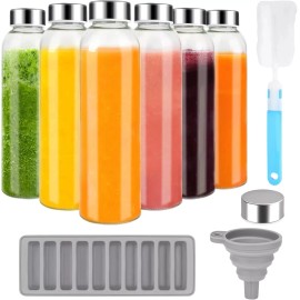 Zukro Glass Juice Bottles With Lids For Juicing 18 Oz, Reusable Clear Glass With