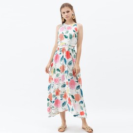 CHICWISH Women's Summer Fun Pink Floral Print Halter Neck Sleeveless Party Maxi Dress