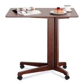 YANEVA Premium Bamboo Coffee Small Side Table Wheels - C Table End Table- Sofa Table & Couch Table that Slide Under- Small End Table- C Shaped Side Table- Laptop Stand Couch-Rolling Tv Tray for Eating