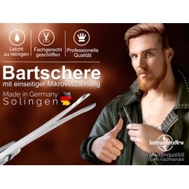 Solingen Beard Scissors Moustache Scissors 10.5 cm with Sharp and Precise Cut Hair Scissors with One-sided Micro Teeth and Rounded Ends for the Care of Beard Hair and Nose Hair