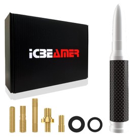 ICBEAMER 50 Cal Carbon Fiber Bullet Antenna Replacement [Color: White], Universal Fit Truck Van Cars Made with 6061 Solid Aluminum & Anti Theft Anti Chip Design Universal Fit Good for AM/FM Radio