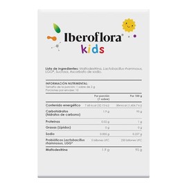 Iberoflora Kids. Suplemento alimenticio con PROBITICOS y maltodextrina, Lactobacillus rhamnosus GG, LGG, para nios 2 aos                              