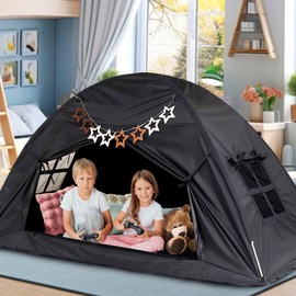 CRAWLBO Bed Tent for Kid Twin Size Bed Canopy,Sensory Breathable Privacy Space Sleeping Drafty Room Dream Tents Indoor Play Tent Black-Out Kid Sleep Tent(Black,Twin)