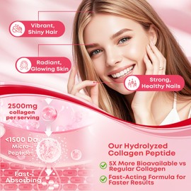 Collagen Peptide Gummies for Women & Men Sugar Free, Hydrolyzed Collagen with Biotin for Hair Skin Nails Digestion, Multi Collagen Protein Type I II III V X with Hyaluronic Acid & Vitamin C, 60 Count