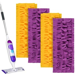 4 Pack Mop Refill Pads for Swiffer PowerMop Multi-Surface Mop and Swiffer PowerMop Wood Mop, Washable & Reusable Microfiber Spray Cleaning Pads (2 Yellow + 2 Purple)