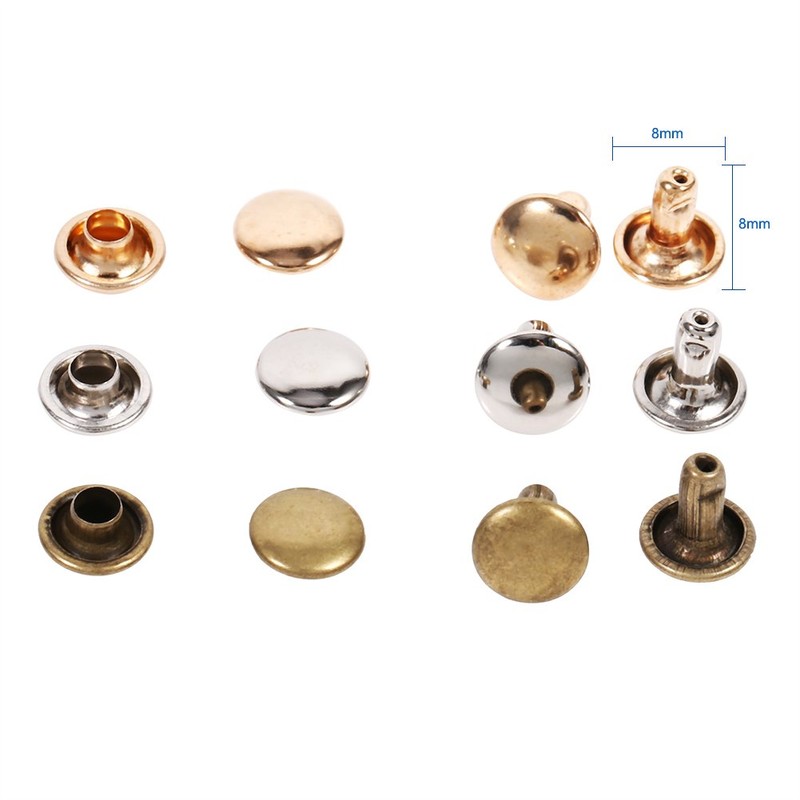 Leather Rivets, 3 Colors 100sets 8 X 8mm Double Cap