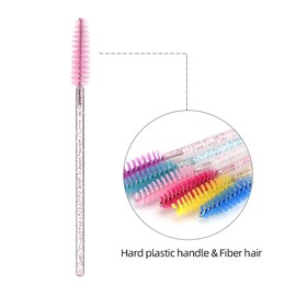 ATOMUS 100 Pack Pink Mascara Wands Disposable Eyelash Mascara Eyebrow Brushes Applicator Multicolored Makeup Cosmetic Brush with Crystal Handle for Eyelash Extensions Mascara Use (100pcs Pink)
