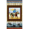Sunset Rodeo Man On Horse Cotton Fabric Panel 24 X