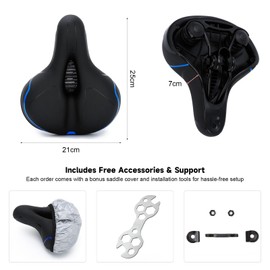 BWBIKE Universal Bike Saddle - Wide Comfortable Cycling Seat with Memory Foam Padding Exercise Bicycle Seat, Shock Absorbing Design & Waterproof Leather Cover, Replacement Cushion for City,Moutain