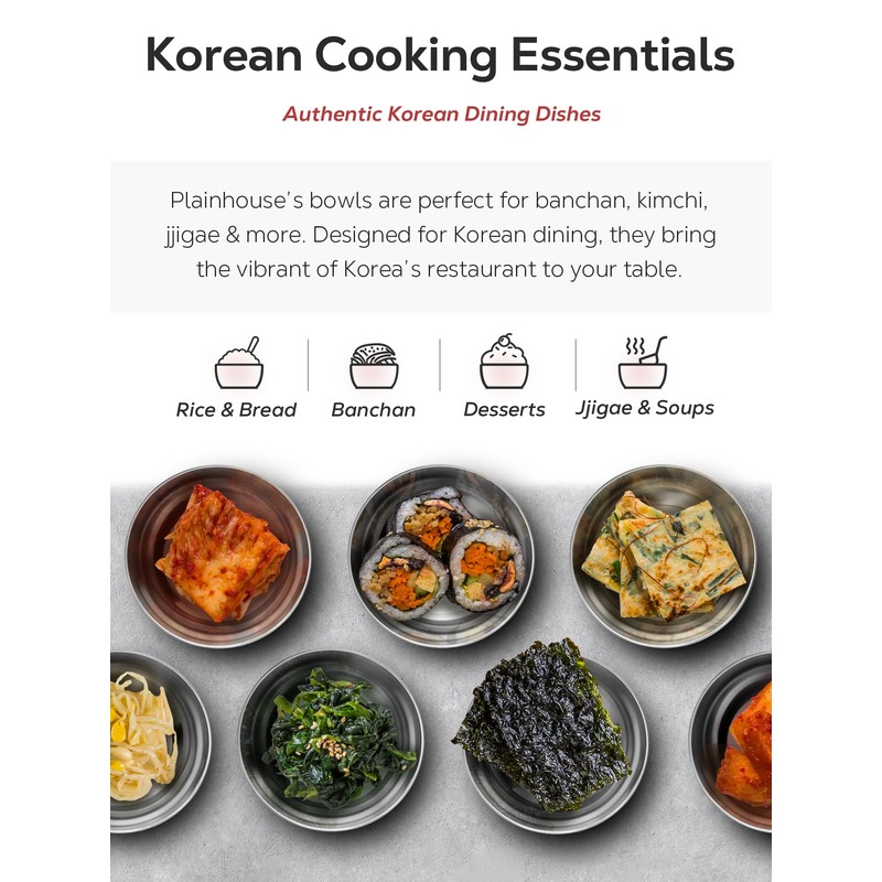Plainhouse Korean Stainless Steel Rice Serving Bowls with Covers, Set