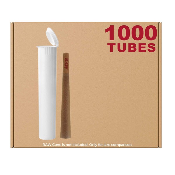 W Gallery 1000 White 116mm Tubes, Pop Top Joint Is Open, Smell-Proof Pre-Roll Blunt J Doob Oil-Cartridge BPA-Free Plastic Container Holder Vial fits RAW Cones 110mm 109mm King Lean 98 Special, 120mm