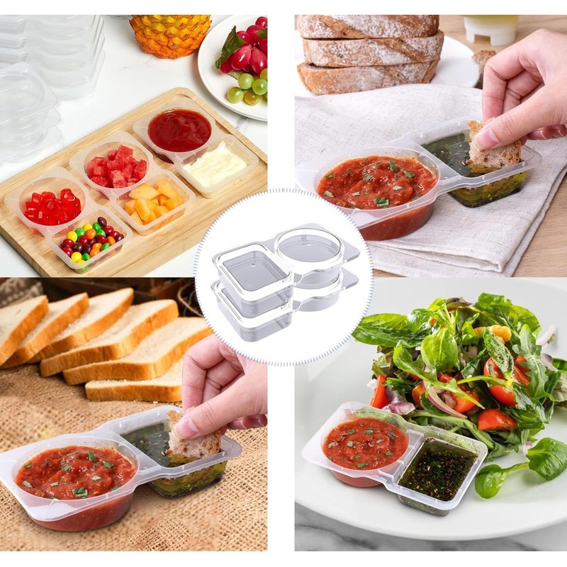 BEANPRECOY 20Pcs Portable Reusable Sauce Container Salad Dressing Container Double