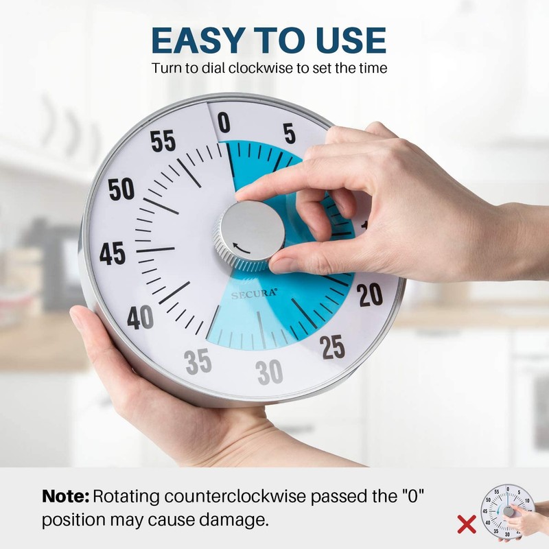 Secura 7.5-Inch Oversize Visual Countdown Timer, 60-Minute Kitchen Timer |