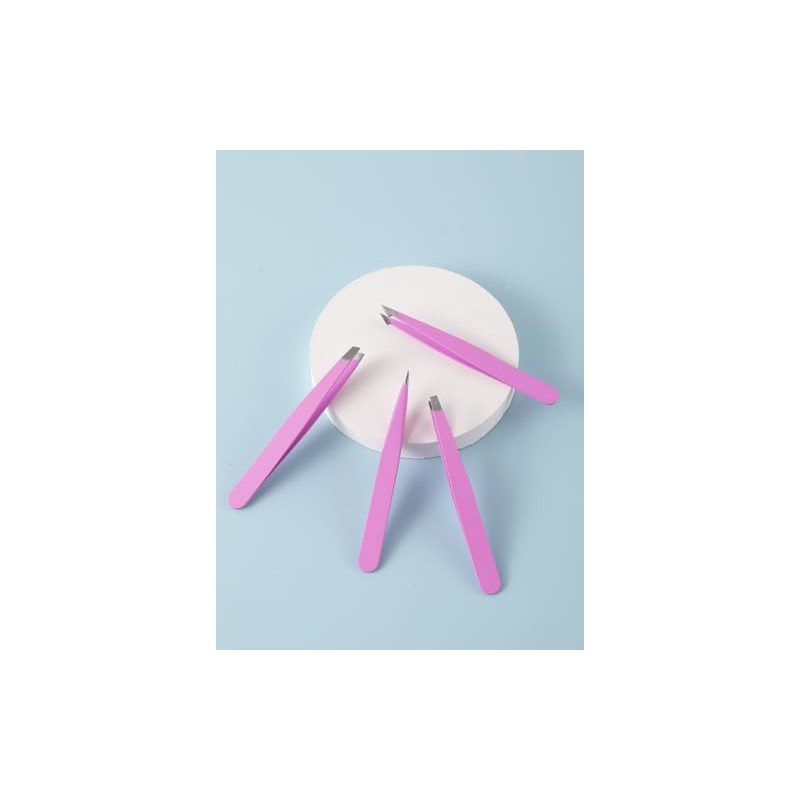 Mini Oval Slant and Point Combo Tweezers (Pink, Set of