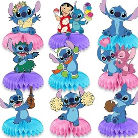 For Stitch birthday party supplies, 9Psc honeycomb center decorations, Stitch party decorations, double-sided desktop decorations, center decorations for parties