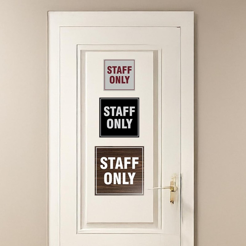 Square Staff Only Sign with Adhesive Tape, Mounts On Any
