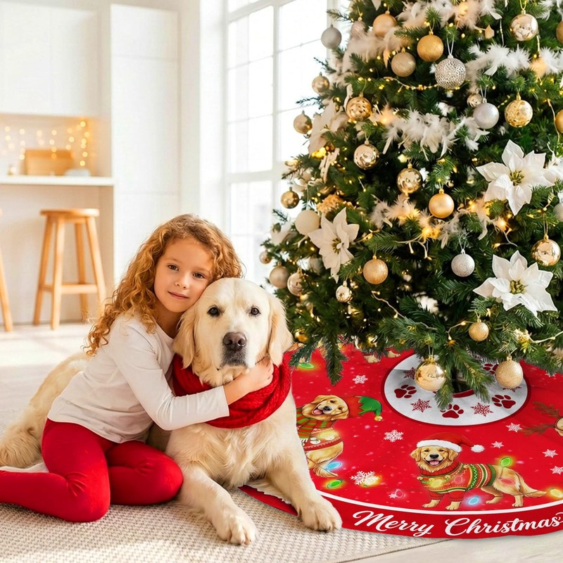 Golden Retriever Christmas Tree Skirt 48 Inch for Indoor Outdoor