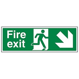 Fire Exit - Fire Exit Arrow Down Right - 300 X 100mm Restickable Safety Sign