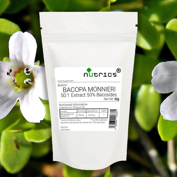 Nutrics® BACOPA MONNIERI Extract 50:1 Powder 50g 100% Pure No Additives - Brahmi - Water Hyssop