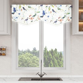 VOGOL Country Style Valances for Windows, Short Blue Bird Pattern Privacy Scalloped Valance Curtains for Living Room, Decorative Window Topper with Shining Beads, 52x16, 1 Piece