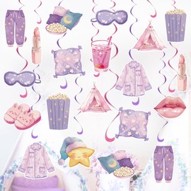 24PCS Sleepover Hanging Swirl Decorations Sleepover Party Ceiling Decorations Sleepover Party Supplies for Girls Slumber Party Girls Night Pajama Spa Birthday Party Decorations