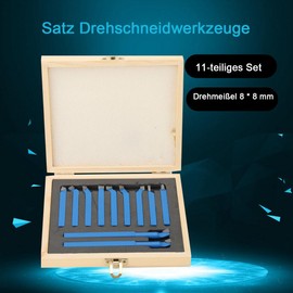 Lfhelper 11 Piece Carbide Lathe Tool Set 8 x 8 mm Turning Milling Cutting Tool Set Turning Chisel Set Reversible Plate Lathe Chisel Carbide Tip with Wooden Case, Blue