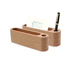 Sixfolo Set of 2 Wooden Business Card Holders, Creative Wooden Business Card Holder, Card Holder, Business Card Stand with Pen Holder for Desk, Business Cards Storage Box
